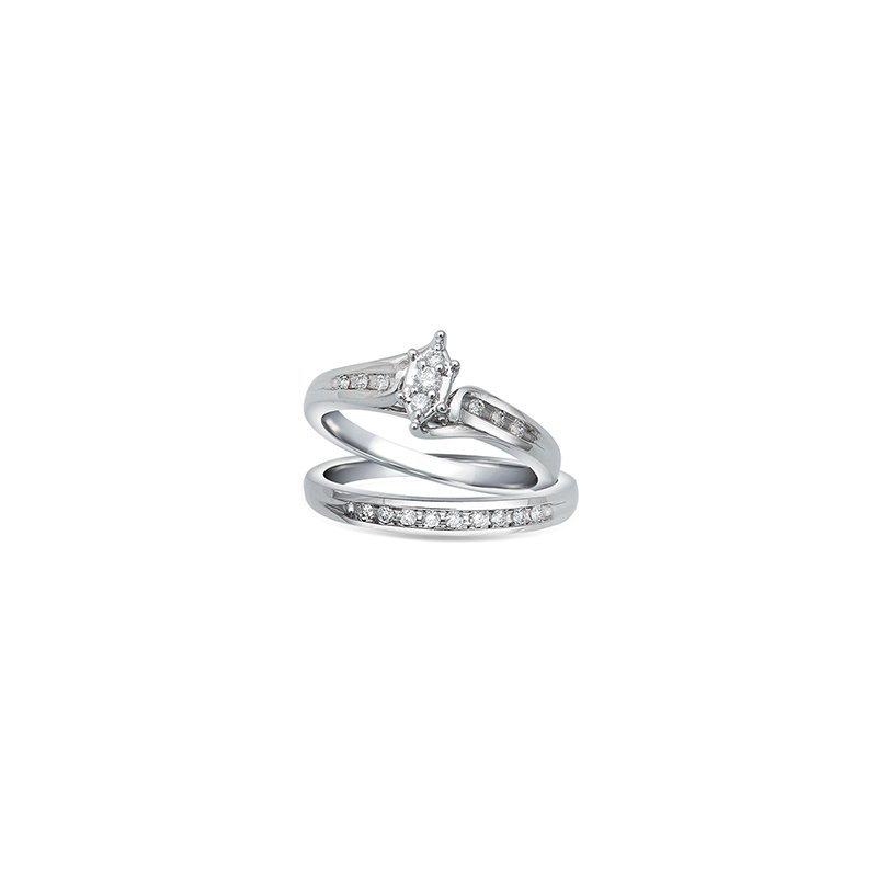 White gold, marquise-shaped diamond engagement ring