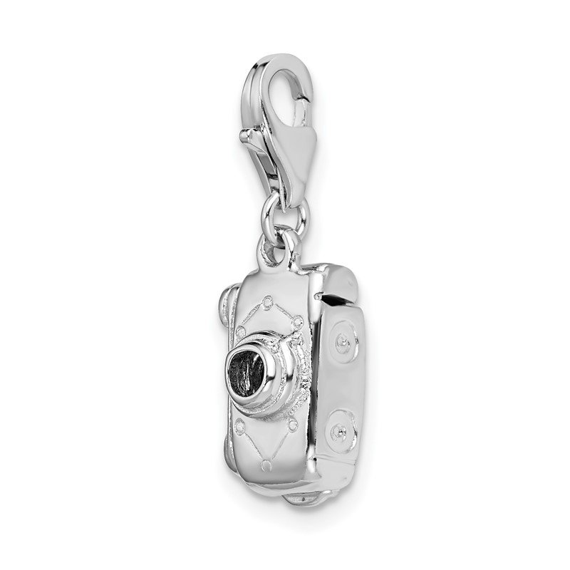 Sterling Silver 3-D Polished Movable Camera w/Lobster Clasp Charm 