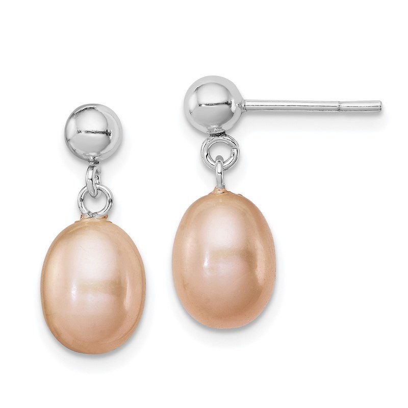 925 Silver 8mm Peach Shell Pearl Drop Earrings 