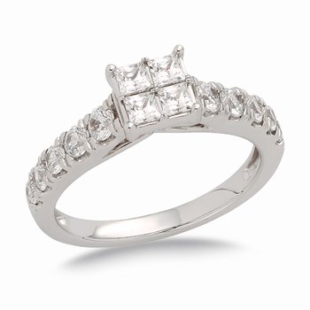 White gold, princess diamond bridal set with round diamonds on shank