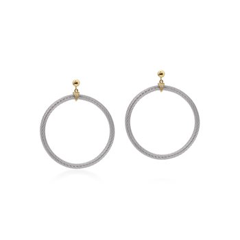 Grey Cable Round Earrings with 18kt Yellow Gold &amp; Diamonds
