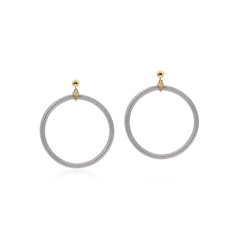 ALOR Grey Cable Round Earrings with 18kt Yellow Gold &amp; Diamonds
