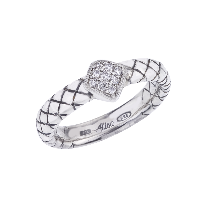 Alisa VHR 1210 D Sterling Traversa Band Ring, Diamond Shape Pave' Diamond Station VHR 1210 D