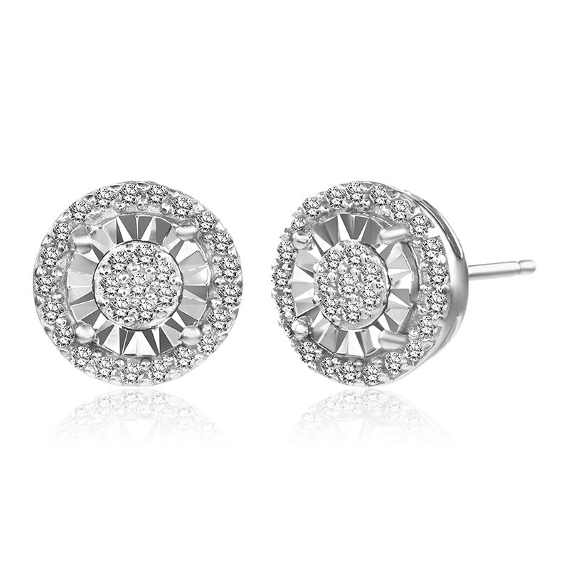 Sterling silver and diamond halo illusion stud earrings