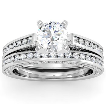 Pave & Channel Diamond Engagement Ring with Matching Wedding Band