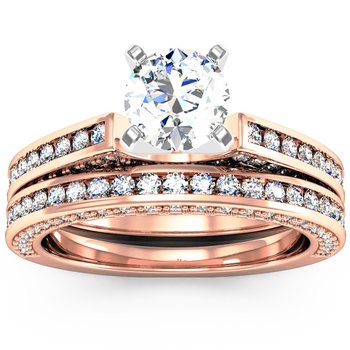 Pave & Channel Diamond Engagement Ring with Matching Wedding Band