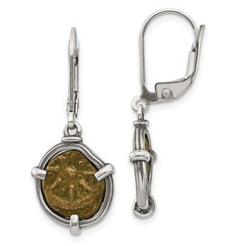 Ancient Coins Sterling Silver and Bronze Antiqued Widow's Mite Coin Leverback Dangle Earrings with a Certificate of Authenticity