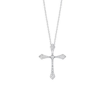 Diamond Celtic Cross Pendant Necklace in 14k White Gold (1/7 ctw)