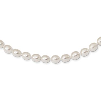 Sterling Silver Rhodium 7-8mm White FW Cultured Rice Pearl Necklace