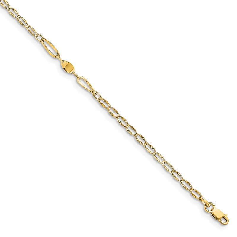 Leslies 14k Polished and Diamond-cut Heart Anklet w/1in ext 