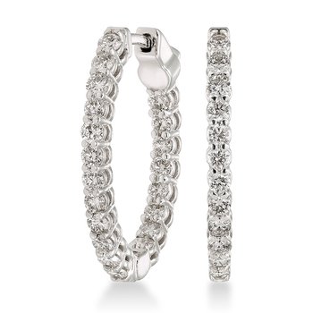 White gold, round diamond In-and-Out hoop earrings, with vault lock