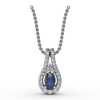 Halo Teardrop Sapphire and Diamond Pendant