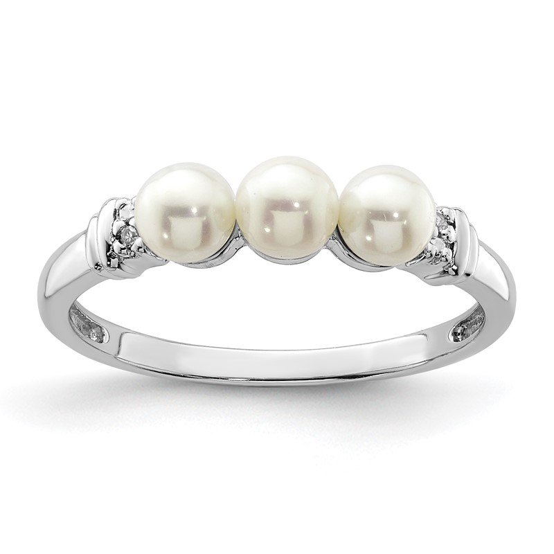 Sterling Silver Diamond & FW Cultured Pearl Ring 