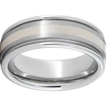 Serinium® Rounded Edge Band with a 2mm Sterling Silver Inlay and Satin Finish