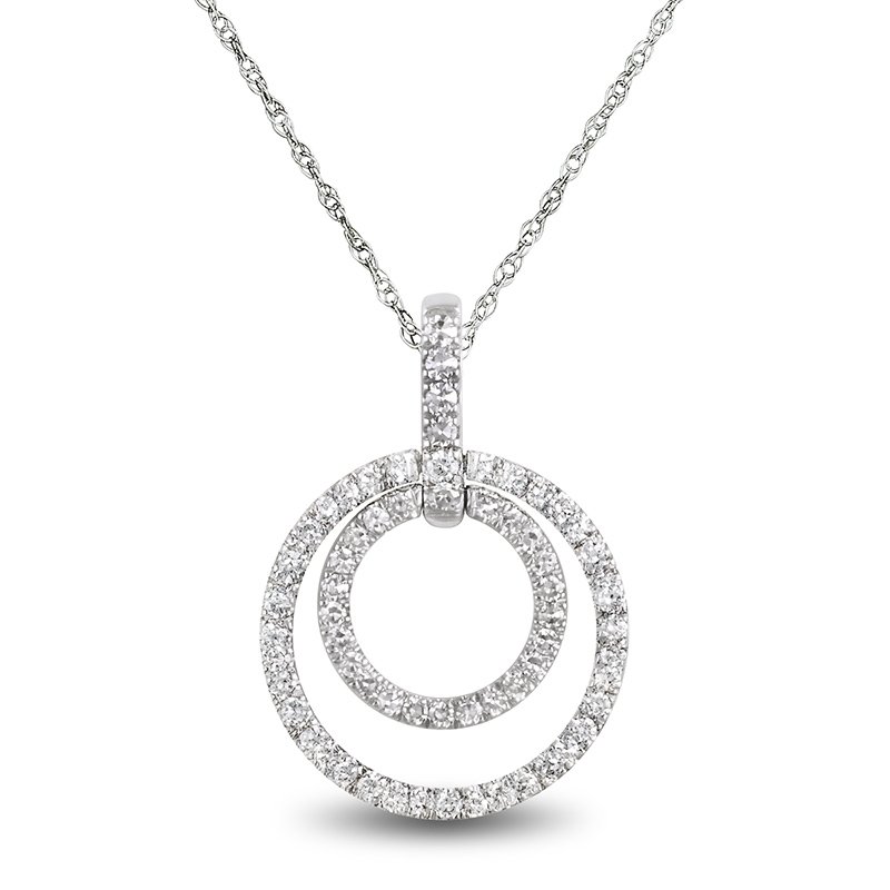 White gold, vertical, double-circle diamond necklace