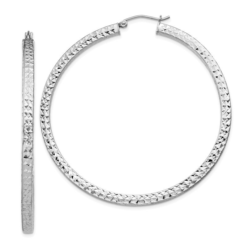 Sterling Silver Rhodium-plated Diamond Cut Square Hoop Earrings 