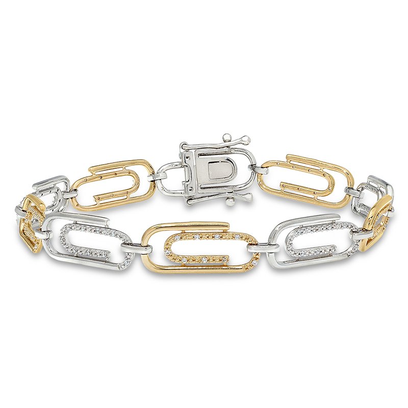 Two-tone gold and diamond paper clip bracelet