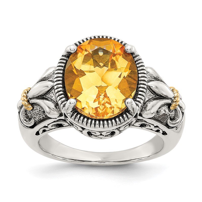 Sterling Silver with 14k Diamond and Citrine Ring 