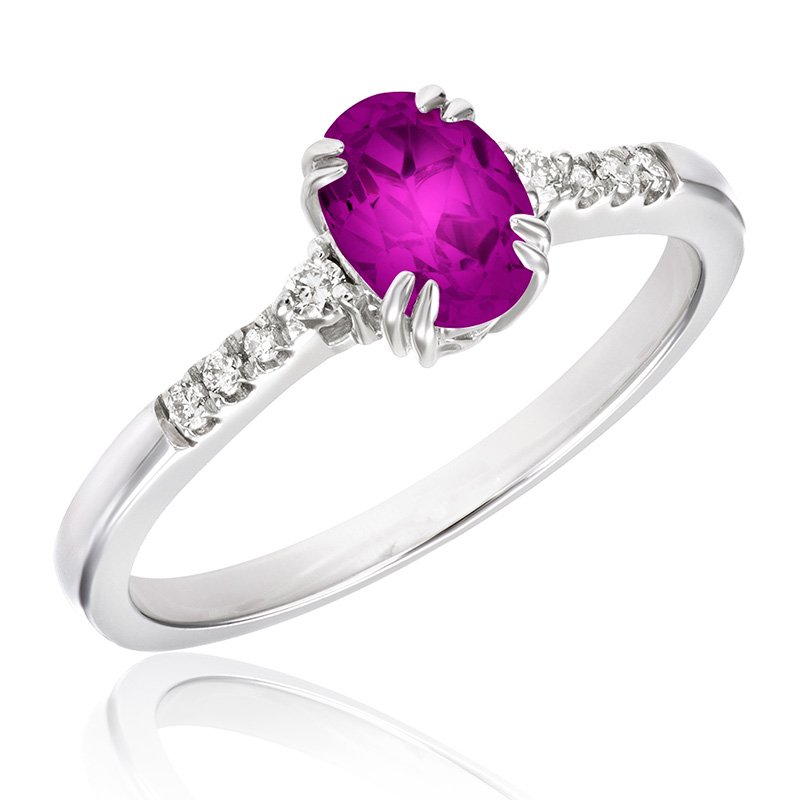 White gold, oval created alexandrite and diamond fashion ring