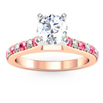 Pave Pink Sapphire & Diamond Cathedral Engagement Ring