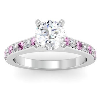 Pave Pink Sapphire & Diamond Cathedral Engagement Ring