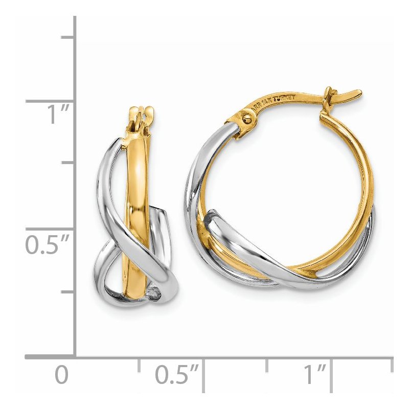 14k Two Tone Gold Polished D.C Hoop Earrings 
