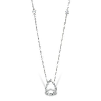 White gold, pear-shape necklace with accent diamonds on chain