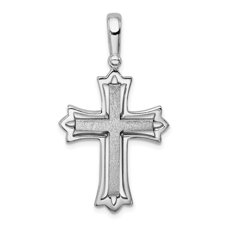 925 Sterling Silver Rhodium-plated Polished & Brushed Cross Charm Pendant 