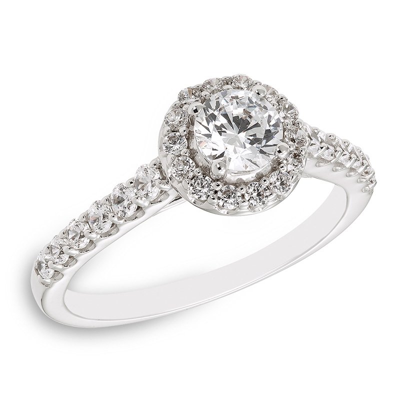 Quinley: White gold, round diamond halo engagement ring