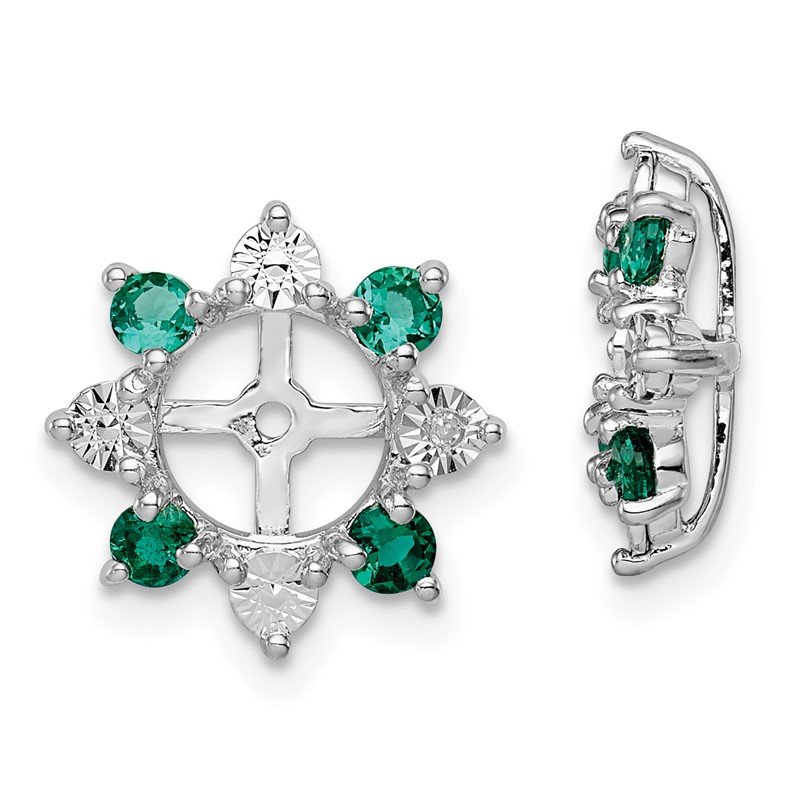 925 Sterling Silver Rhodium Created Emerald Earring Jacket