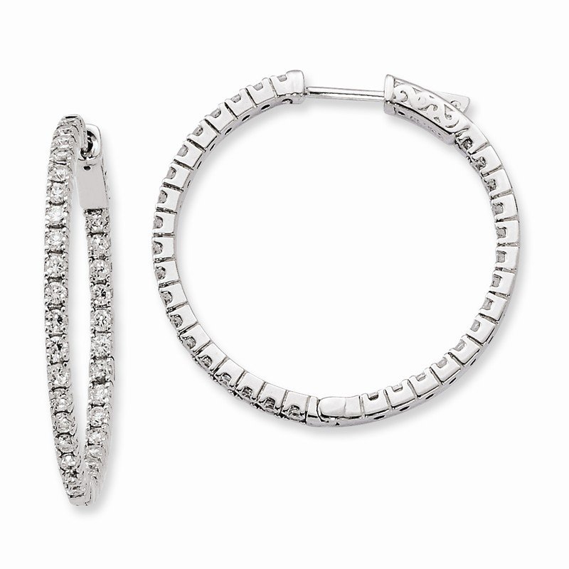 Sterling Silver CZ In and Out Hinged Hoop Earrings 