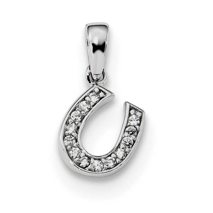 Cubic Zirconia Horseshoe Pendant Yellow Gold-Tone Plated 925 Sterling Silver
