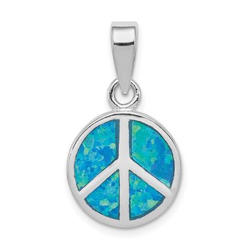 Sterling Silver Blue Inlay Created Opal Peace Sign Pendant