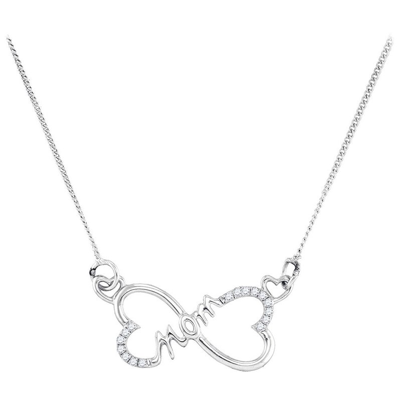 Sterling Silver Diamond MOM Infinity Love Heart Pendant Necklace w Chain