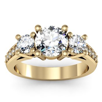 Three Stone Pave Diamond Engagement Ring
