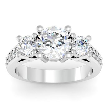 Three Stone Pave Diamond Engagement Ring