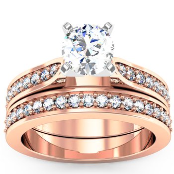 Cathedral Pave Diamond Engagement Ring with Matching Wedding Band
