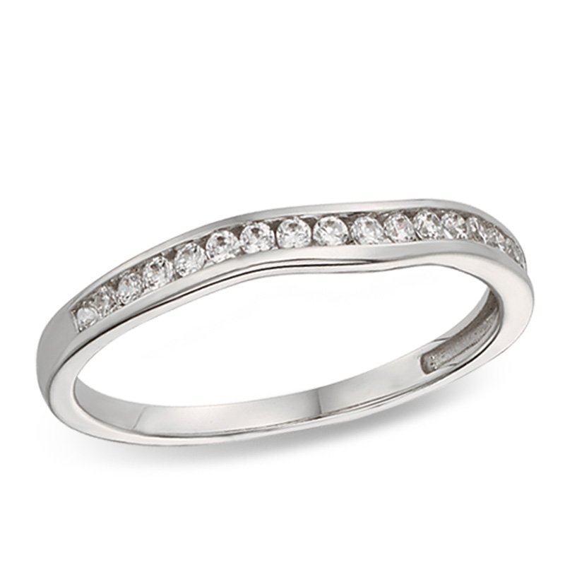 White gold, curved, channel diamond band