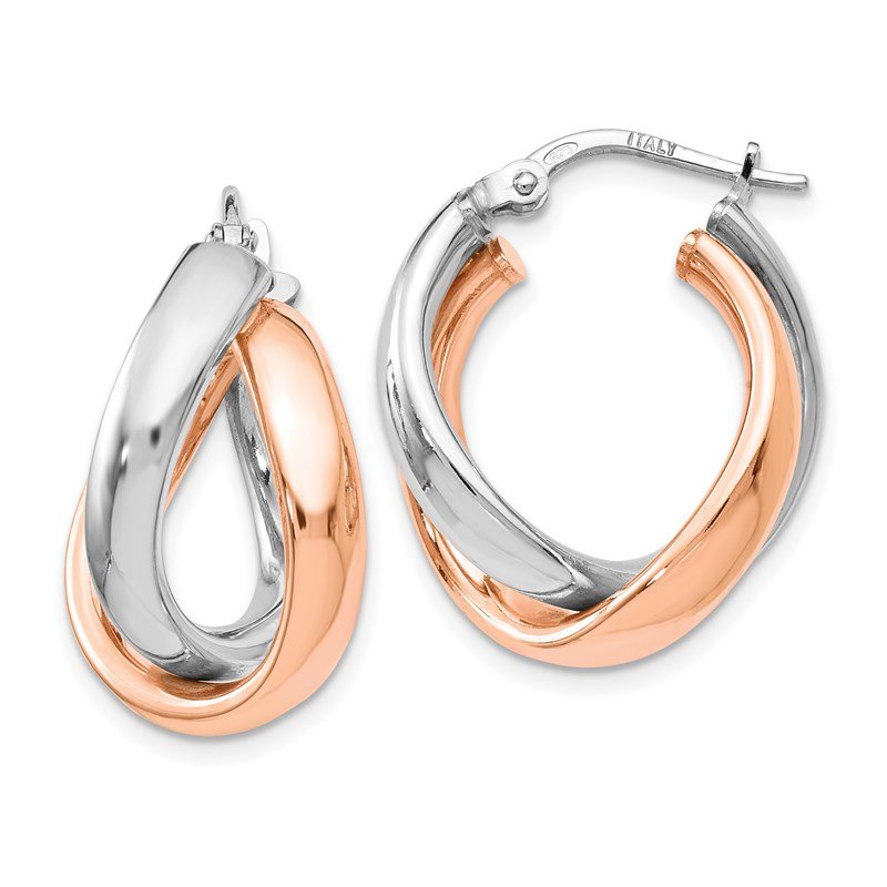 FB Jewels Solid 14K White & Rose Gold Fancy Hoops 