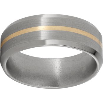 Titanium Beveled Edge Band with a 1mm 14K Yellow Gold Inlay and Satin Finish