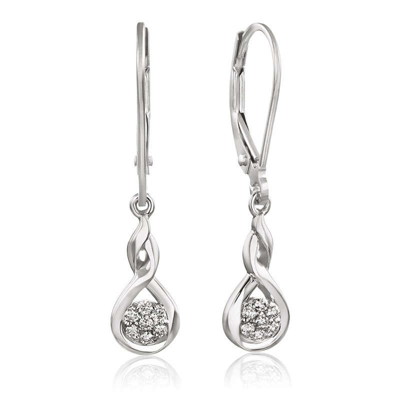 White gold and diamond, twist-design lever dangle earrings
