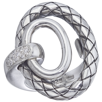 VHR 664 D Sterling Traversa Oval with Shiny Oval in Center Ring, Pave' Diamonds on Edge