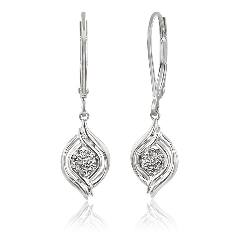 White gold and diamond, ribbon-design lever dangle earrings