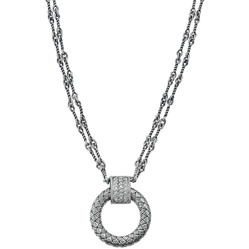 Alisa VHN 1515 D Open Sterling Linea Circle with Pave' Diamond Top Necklace VHN 1515 D