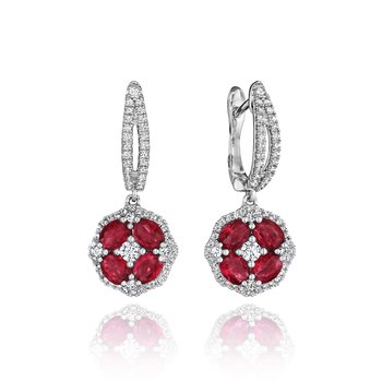 Steal The Spotlight Ruby and Diamond Cluster Drop Earrings