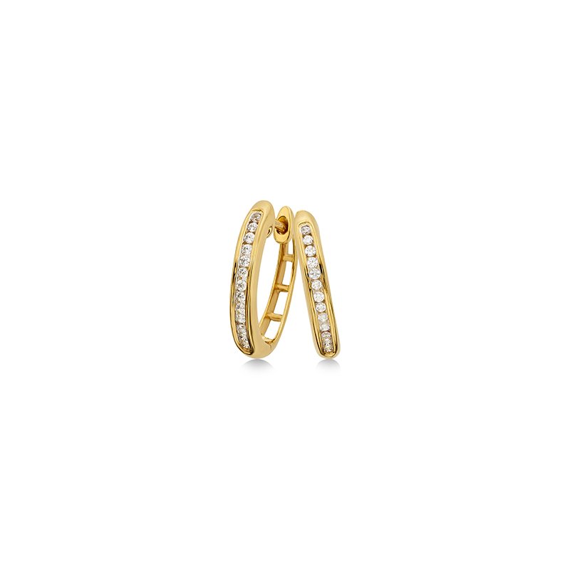 White gold, oval shape, channel-set diamond hoop earrings