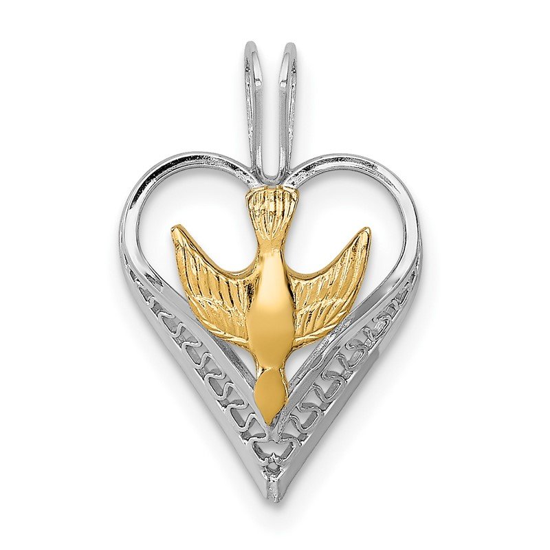 Sterling Silver 18k Gold-Plated Dove Heart Pendant. 