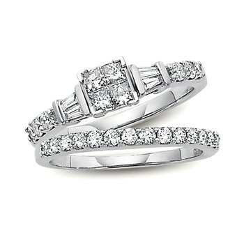 White gold, princess, baguette, and round diamond ring