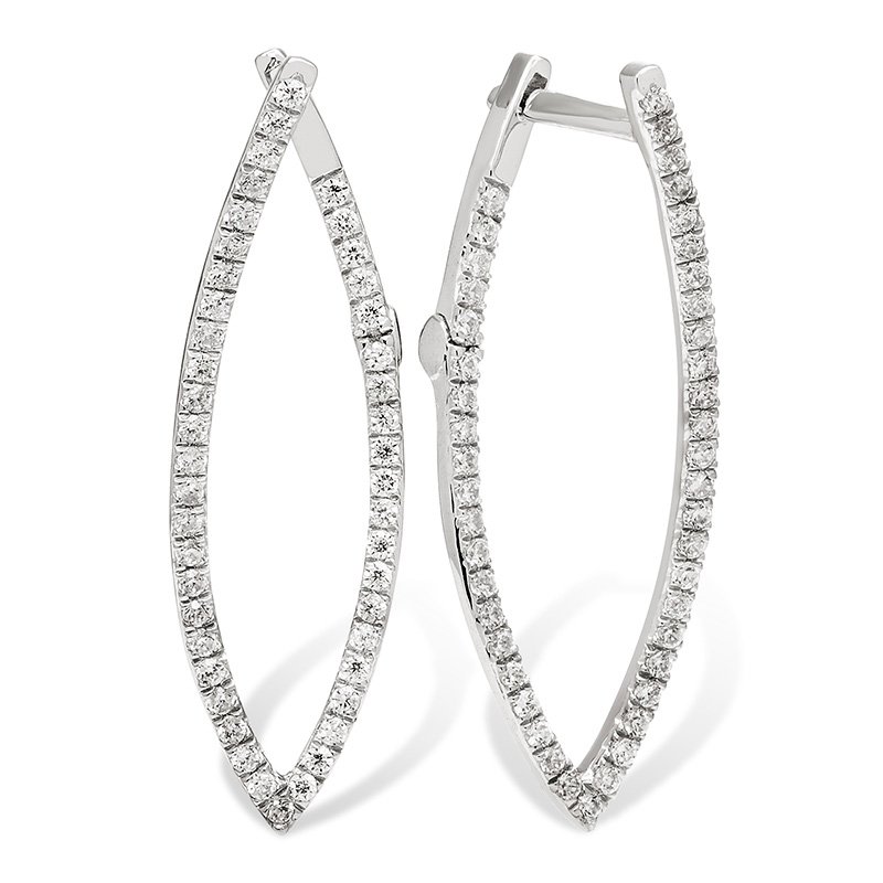 White gold, diamond side-hinge hoop earrings