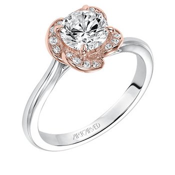14K Two Tone Rose and White Gold Floral Engagement Setting Only